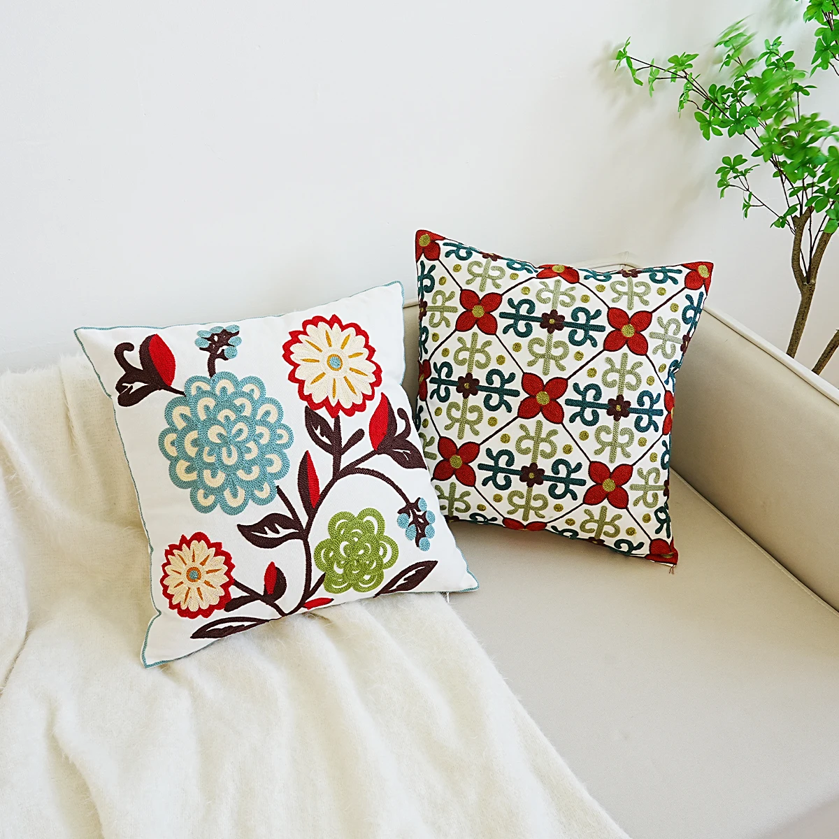 1pc Floral Embroidered Cushion Cover Without Filler, Modern Throw Pillow Cover, For Sofa Living Room Bedroom Couch Home Decor