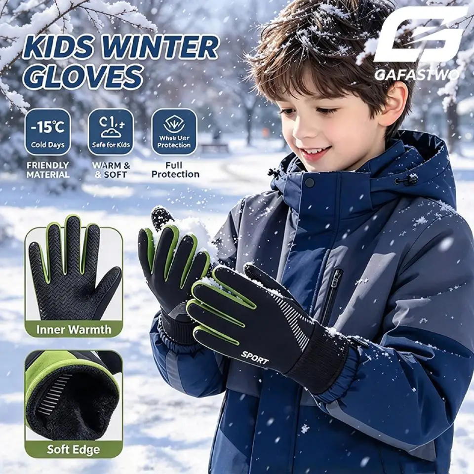1 Pair Kids Winter Warm Sports Gloves-Cold Weather Water-Resistant Children Mittens Age 5-13 Years Boys Girls