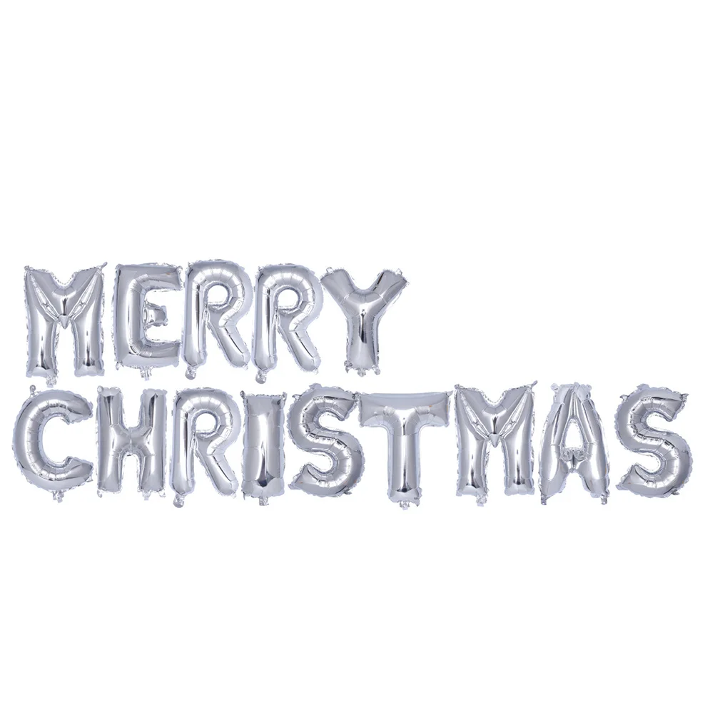 

2Sets Christmas Balloons Merry Christmas Letters Banner Silver Foil Party Decorations Indoor Outdoor Photo Background