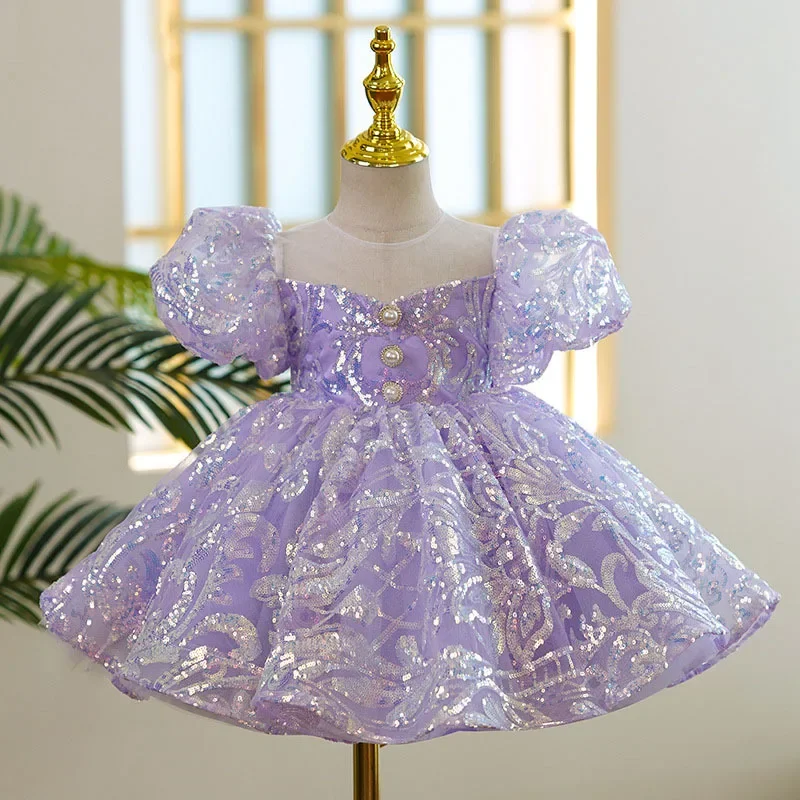 

Baby girls' dress for Kids Children 2024 Purple sequin princess tutu dresses infant 1st Birthday toddler Party Evening Ball Gown