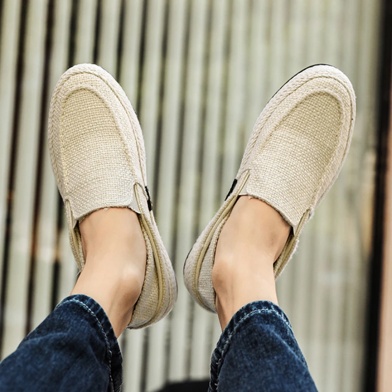 2024 Nieuwe Mannen Casual Schoenen Zomer Loafers Linnen Ademende Wandelschoen Klassieke Platte Luie Schoenen Voor Mannen Weven Tenis masculino