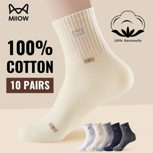 MiiOW 100% calcetines de algodón puro para hombres vestido de negocios calcetín largo negro blanco transpirable calcetín deportivo antibacteriano Anti olor calcetines de tripulación