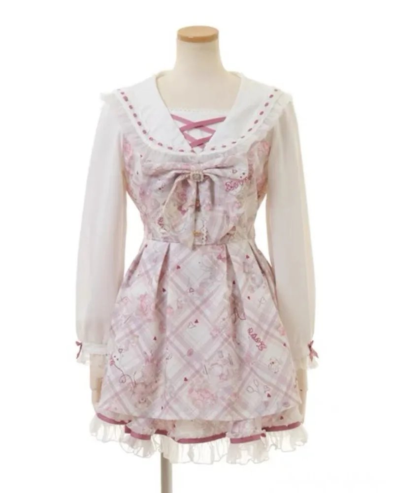 

Литературный ранняя осень, новый комплект с бантом и принтом, бальное платье с бантом, консервативный халат, японский халат с тонкой талией, французский стиль меньшинства, Mujer