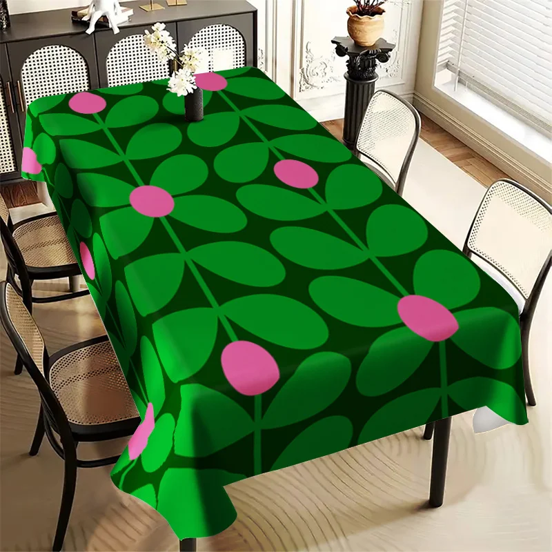One vintage futuristic green floral tablecloth - stylish modern design with pink accentszyc