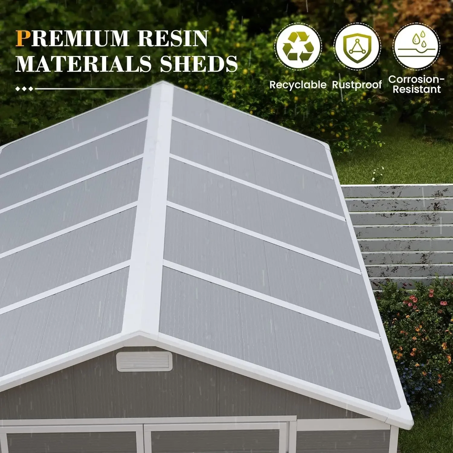 [أفضل بائع! ]سقيفة تخزين 8 × 10 أقدام، سلال حديقة خارجية من الراتنج مع أرضية بلاستيكية للتخزين في الهواء الطلق مع قفل