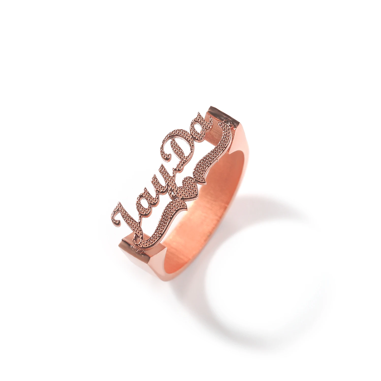 Uwin Custom Name Letters Ring Stainless Steel Double Heart Letter Band Women Stacking Statement Jewelry Anniversary Gift