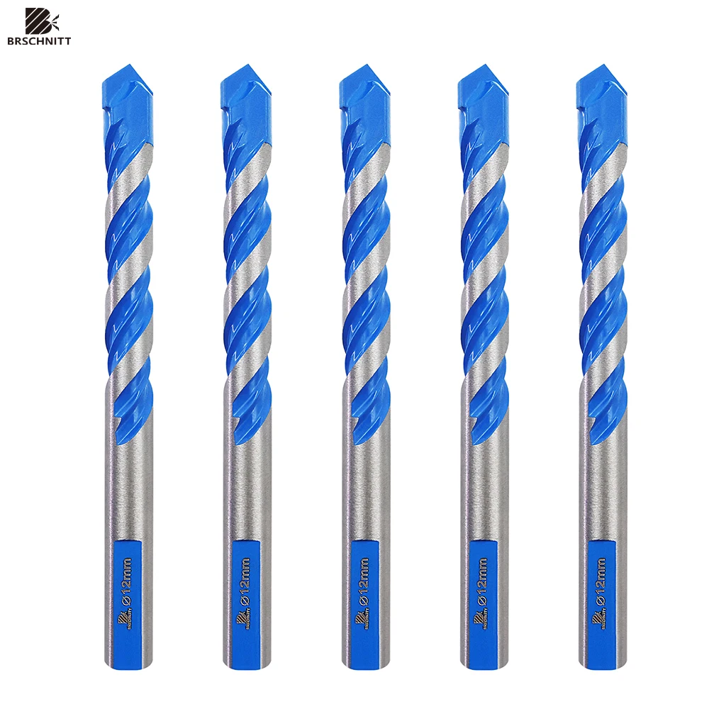 

BRSCHNITT 5pcs Spiral Carbide Drill Bits Set for Masonry Concrete Bricks Wood Hole Saw Drill Dia4 to 12mm Core Bit