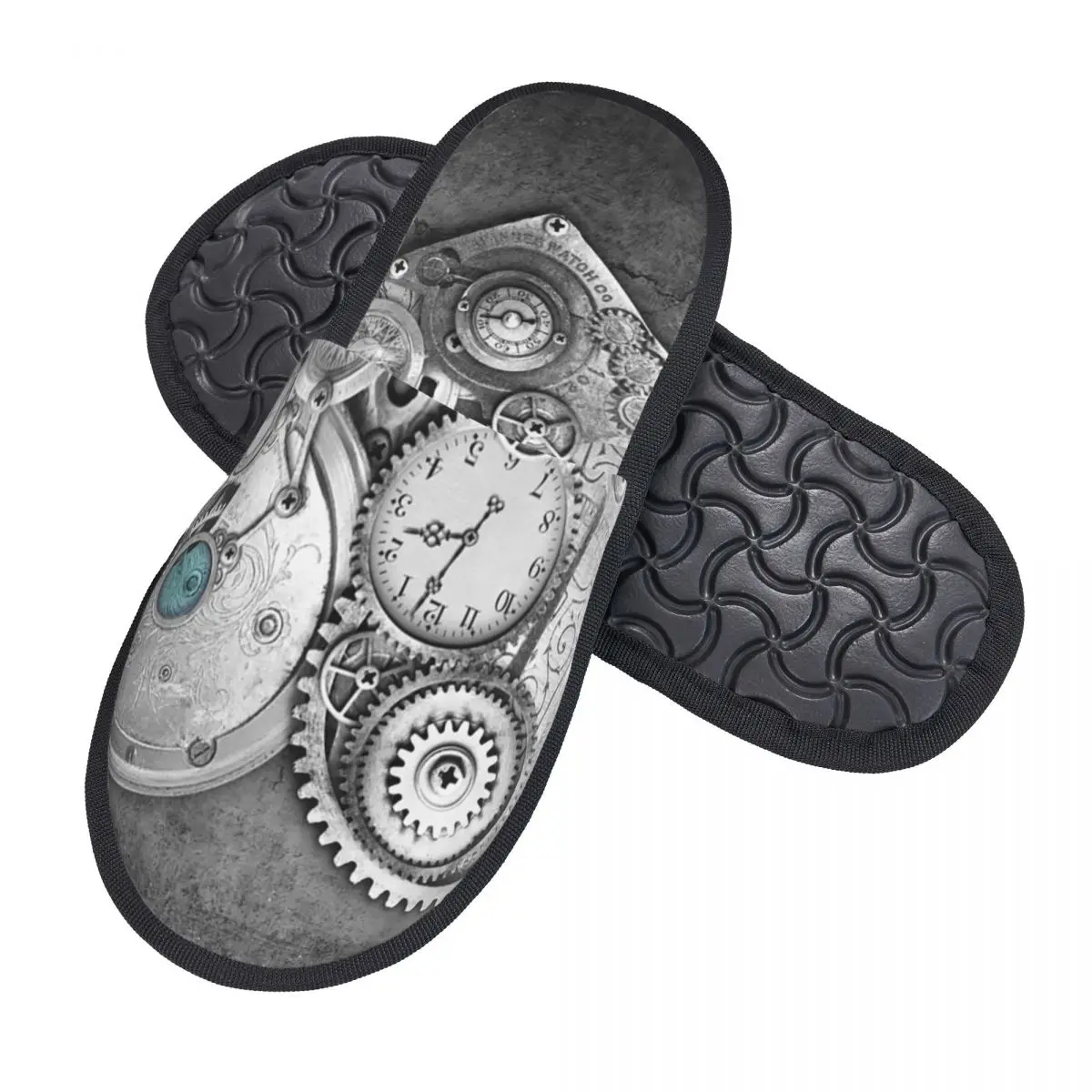 New Steampunk Heart Comfort Scuff Memory Foam Slippers Women Hotel House Shoes