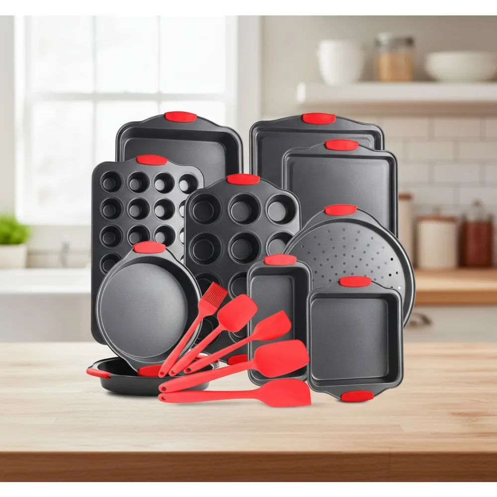 

Набор из 15 предметов для выпечки с антипригарным покрытием, формами для кексов, формами для торта и листов для печенья — безопасный набор для выпечки из углеродистой стали для духовки для домашних пекарей