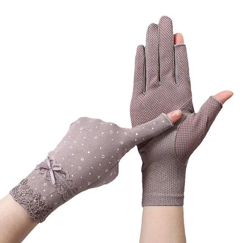 Summer Autumn Women Thin Lace Show Fingers Leak Fingers Riding Driving Cycling UV Protection Sun Protection Fingerless Gloves