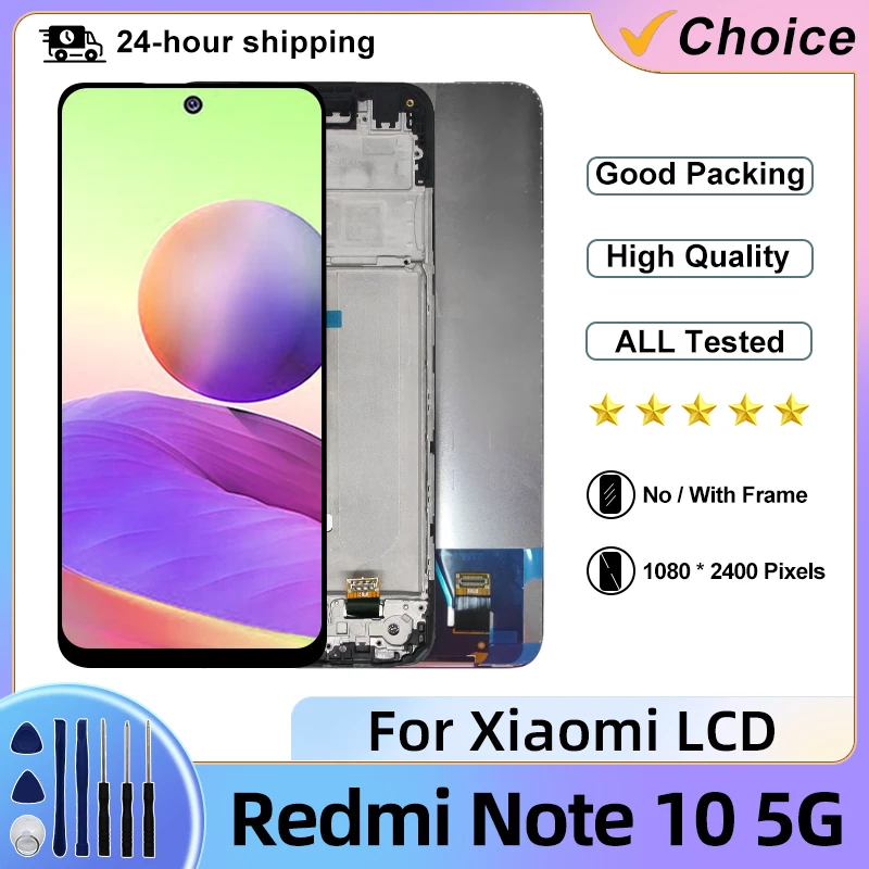 New Test For Xiaomi Redmi Note 10 5G LCD Touch Screen Digitizer Assembly For M2103K19C Replacement Frame Assembly Tools Included