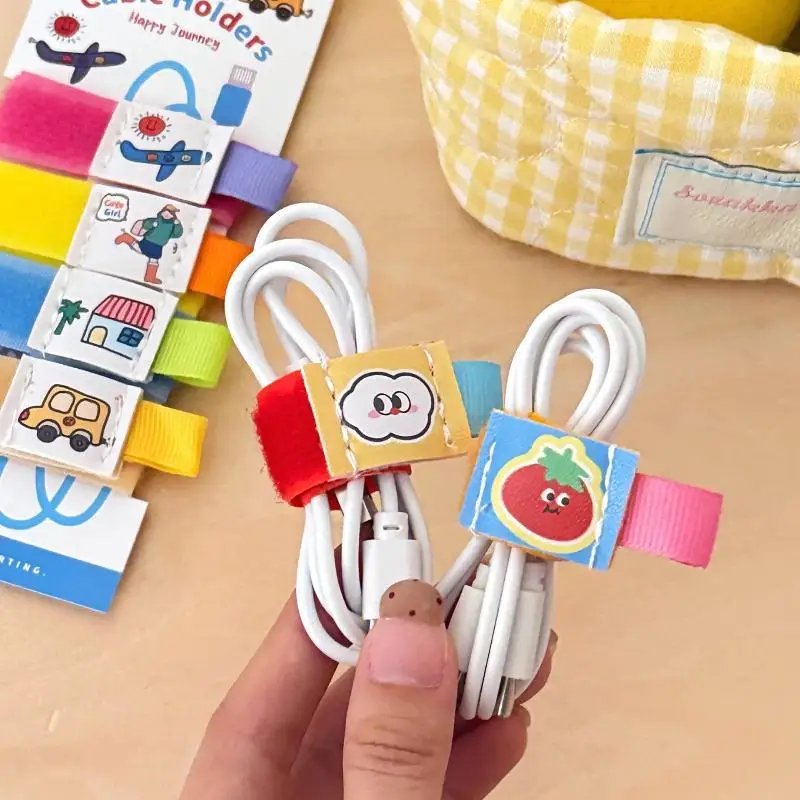 Portable Leather Cable Organizer Snap Button For Earphones Charging USB Cables