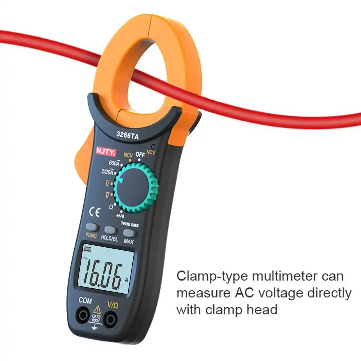 Digital Clamp Meter Tester, Clamp Multimeter Voltage Tester Auto-Ranging, Measures Current Voltage Resistance Diodes Continuity