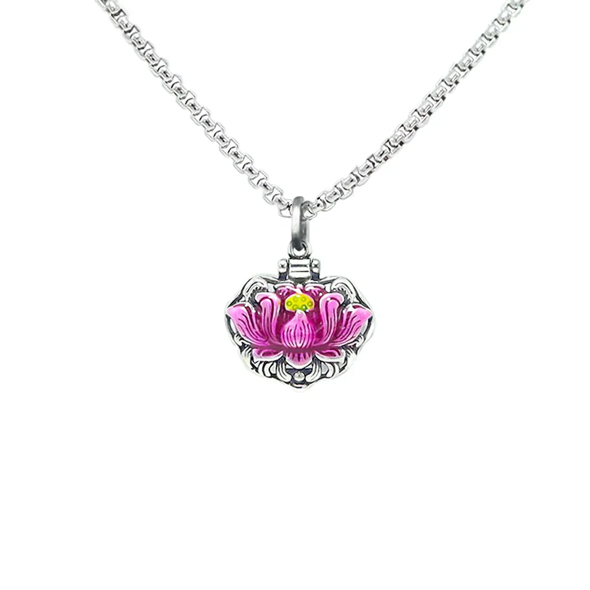 Bamoer 925 Sterling Silver Lotus Pendant Necklace Pink Opal Flower Neck Chain for Women Engagement Birthday Fine Jewelry Gift