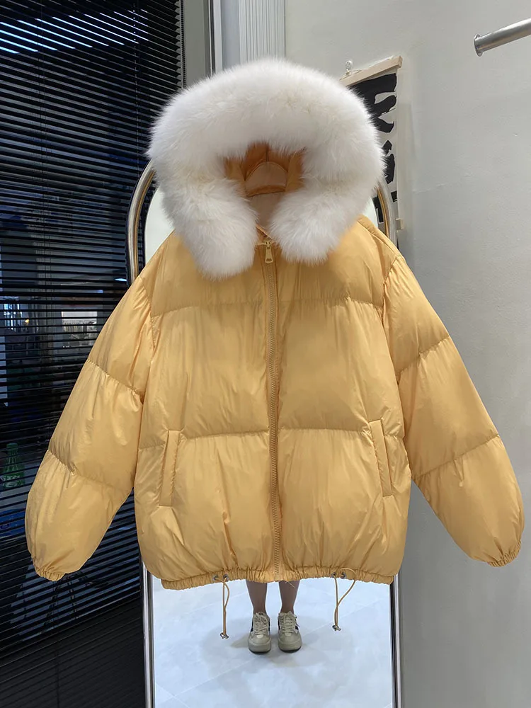 Natural Fox Fur Hooded Winter Puffer Coat WomOuterwearen 90% White Duck Down Jacket Warm Parkas Female