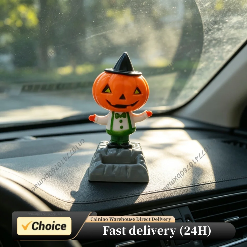 Creative Skeleton Skull Car Ornament Decoration Solar Energy Bobble Head Halloween Props Toys Car Interior Dashboard Decor