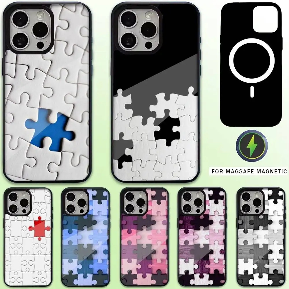 

P- Puzzle Phone Case For iPhone17,16,15,14,13,12,11 Plus,Pro Max Magnetic For Magsafe Wireless Charging