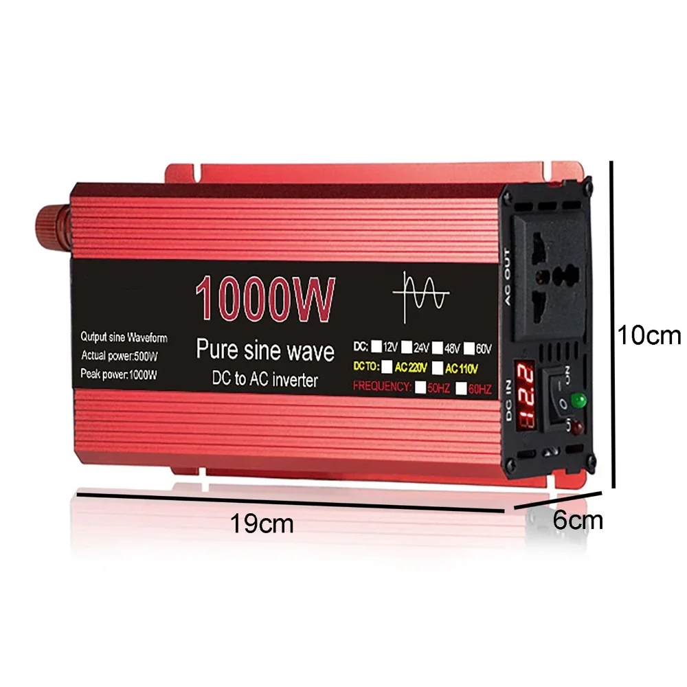 1000W Pure Sine Wave Power Inverter 12V to 110V 220V Car Home Electronic Voltage Transformer Off Grid Power Converter