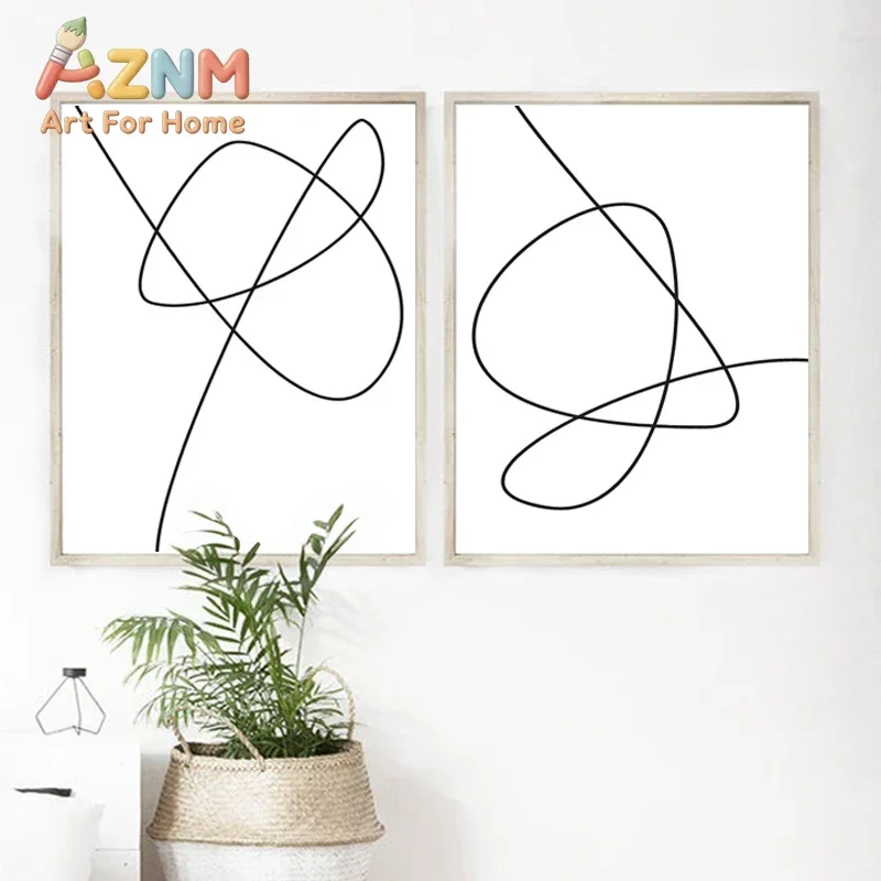 Modern Abstract Line Drawing Art Print Black White Pictures Minimalist Wall Art Canvas Painting Scandinavian Poster Home Deco
