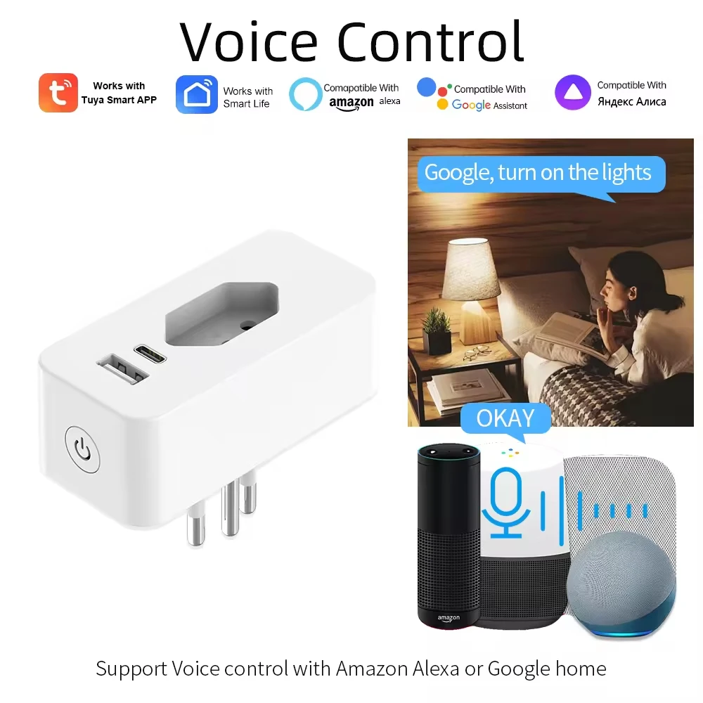 SIXWGH Tuya الذكية 16A واي فاي مقبس الحائط الزجاج USB + نوع C شحن ميناء مراقبة الطاقة البرازيل التوصيل دعم جوجل المنزل اليكسا