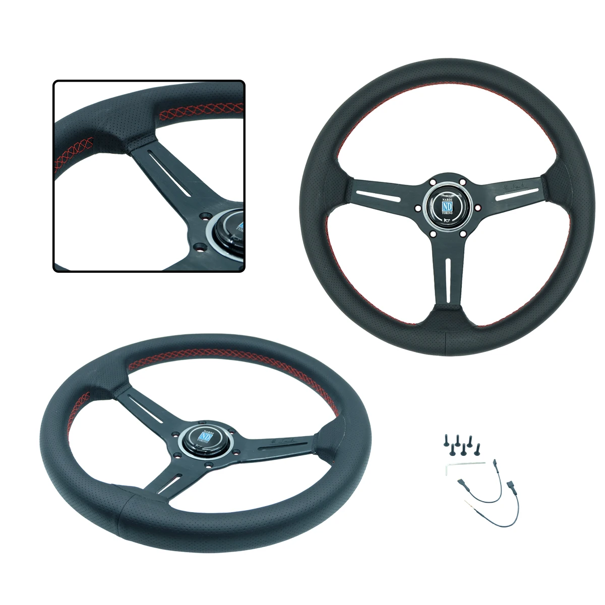 ND 14 Inch 350MM Genuine Leather Concave Black Frame Racing Game Steering Wheel for Car Modification