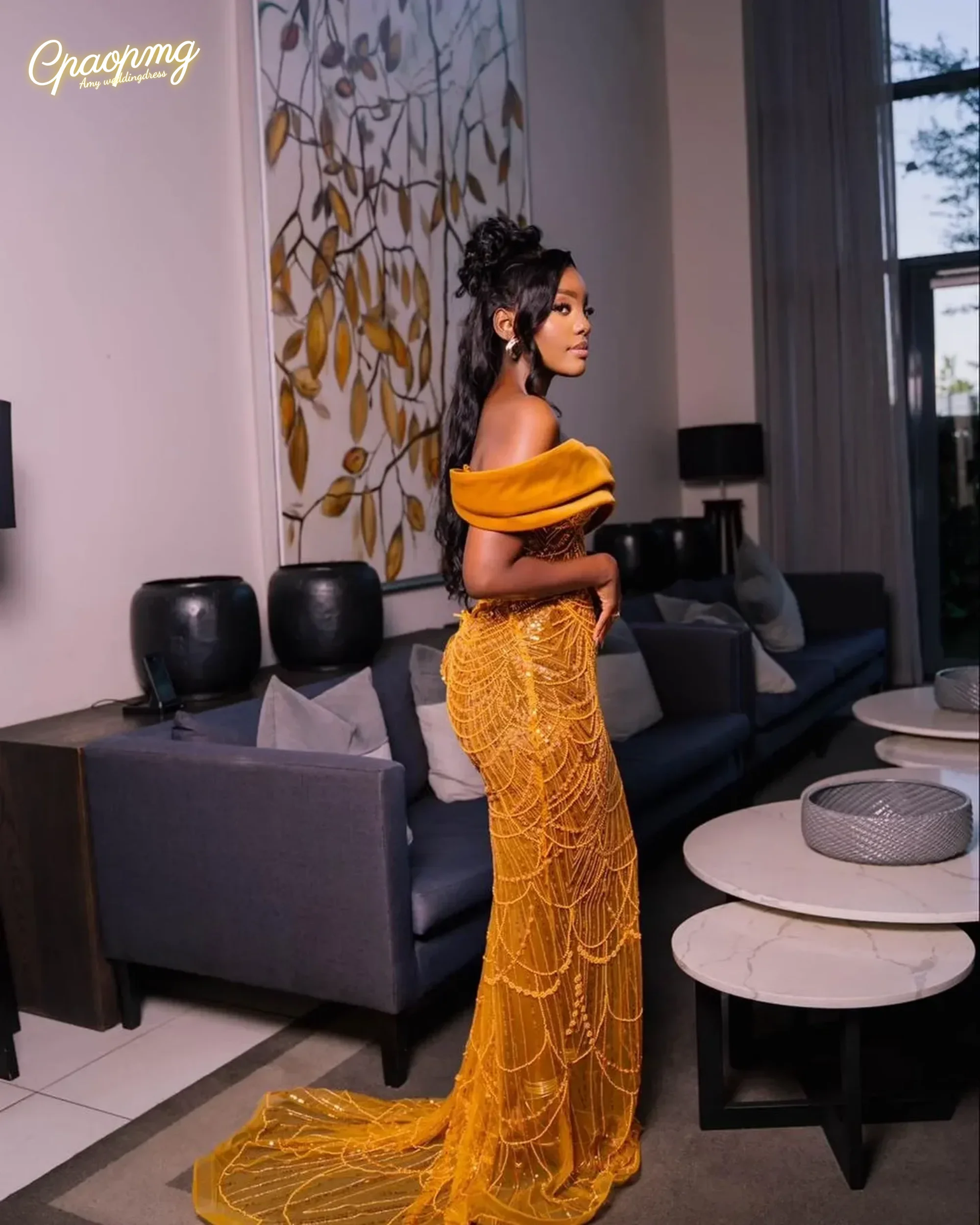 Aangepaste Plus Size Uit De Schouder Afrikaanse Zeemeermin Avondjurken Kralen Cocktailjurken Feestjurken Vrouwen robes de soirée