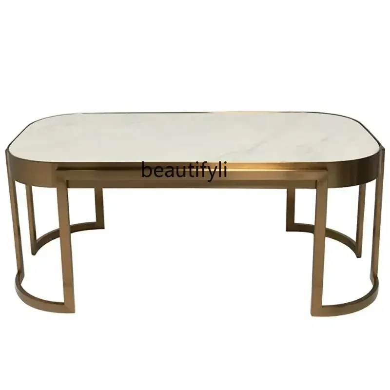

FG28Stainless steel small apartment rectangular coffee table light luxury, fashionable living room natural marble tea table