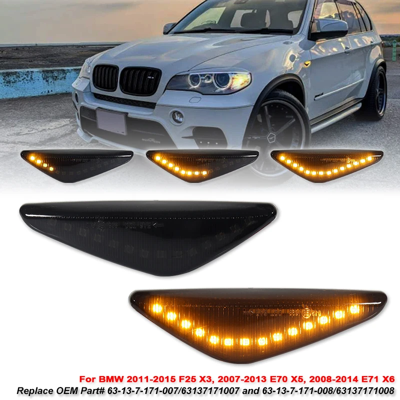 2 قطعة مؤشر السيارة الجانبي ماركر العنبر LED مكرر ضوء مصابيح لسيارات BMW X3 F25 X5 E70 X6 E71 E72 أضواء إشارة بدوره متتابعة
