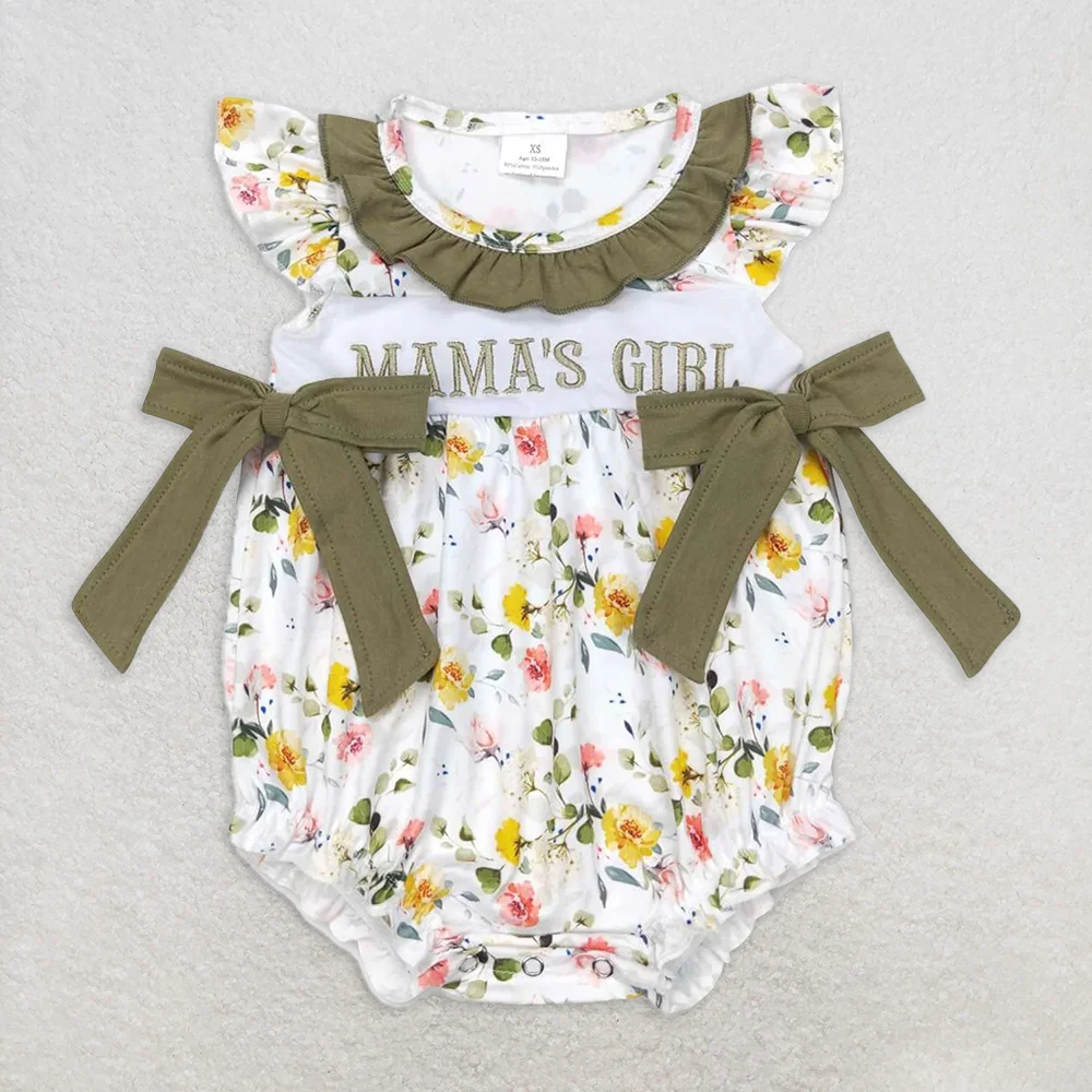 

Baby Girls Mama's Girl Baby Infant Green Floral Bows Rompers Olive Floral BowOutfit Soft Comfortable Infant Clothing