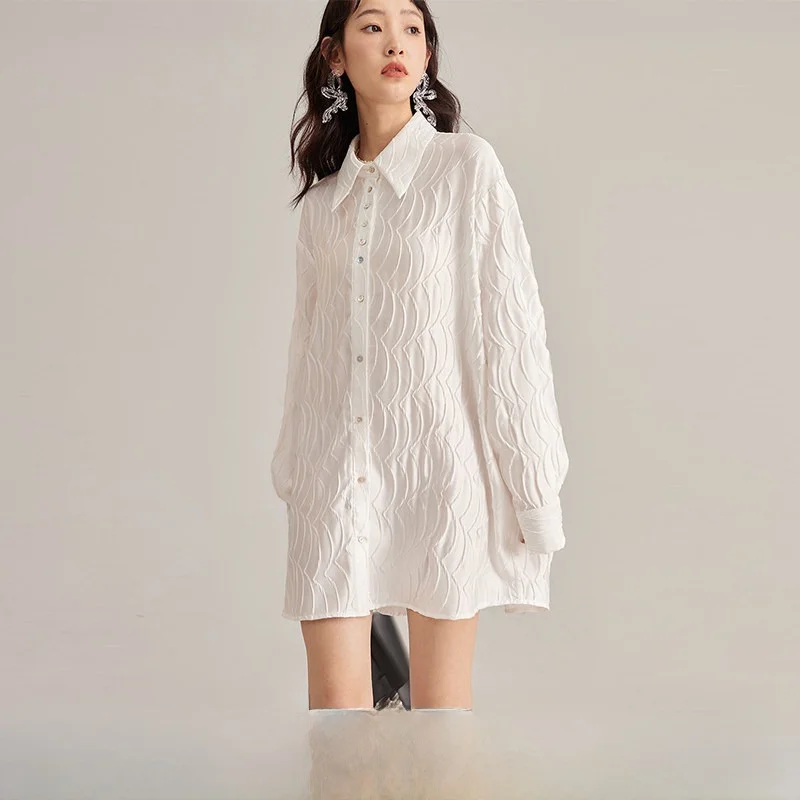 

Uare Original Design Long Sve White irt Women's Design Sensation Long Top Commute Sle Collar Button Detail