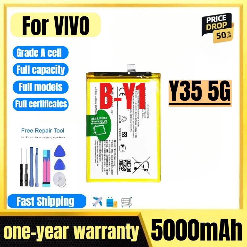 

B-Y1 for VIVO Y35 5G Mobile Phone Battery 0 Cycle High Quality High Capacity Battery Replacement Bateria Grade A Cell with Tools