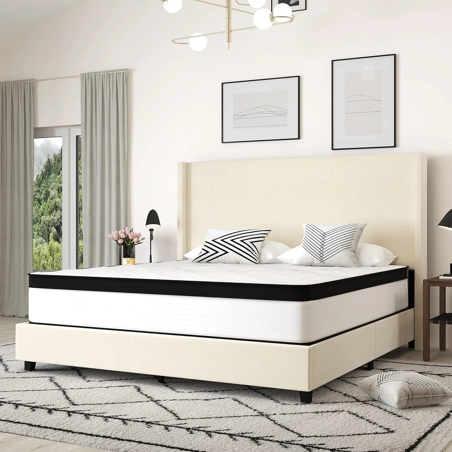 Merrick Lane Lofton Colchão Híbrido Extra Firme, CertiPUR Branco, Espuma Certificada EUA, 12 "King Bed in a Box