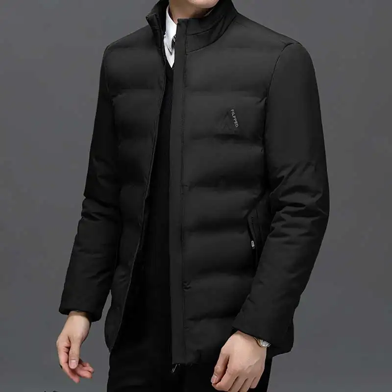 Jaqueta masculina de pelúcia à prova de vento, parka casual, monocromática, grossa e quente, tamanho grande, moda masculina, inverno