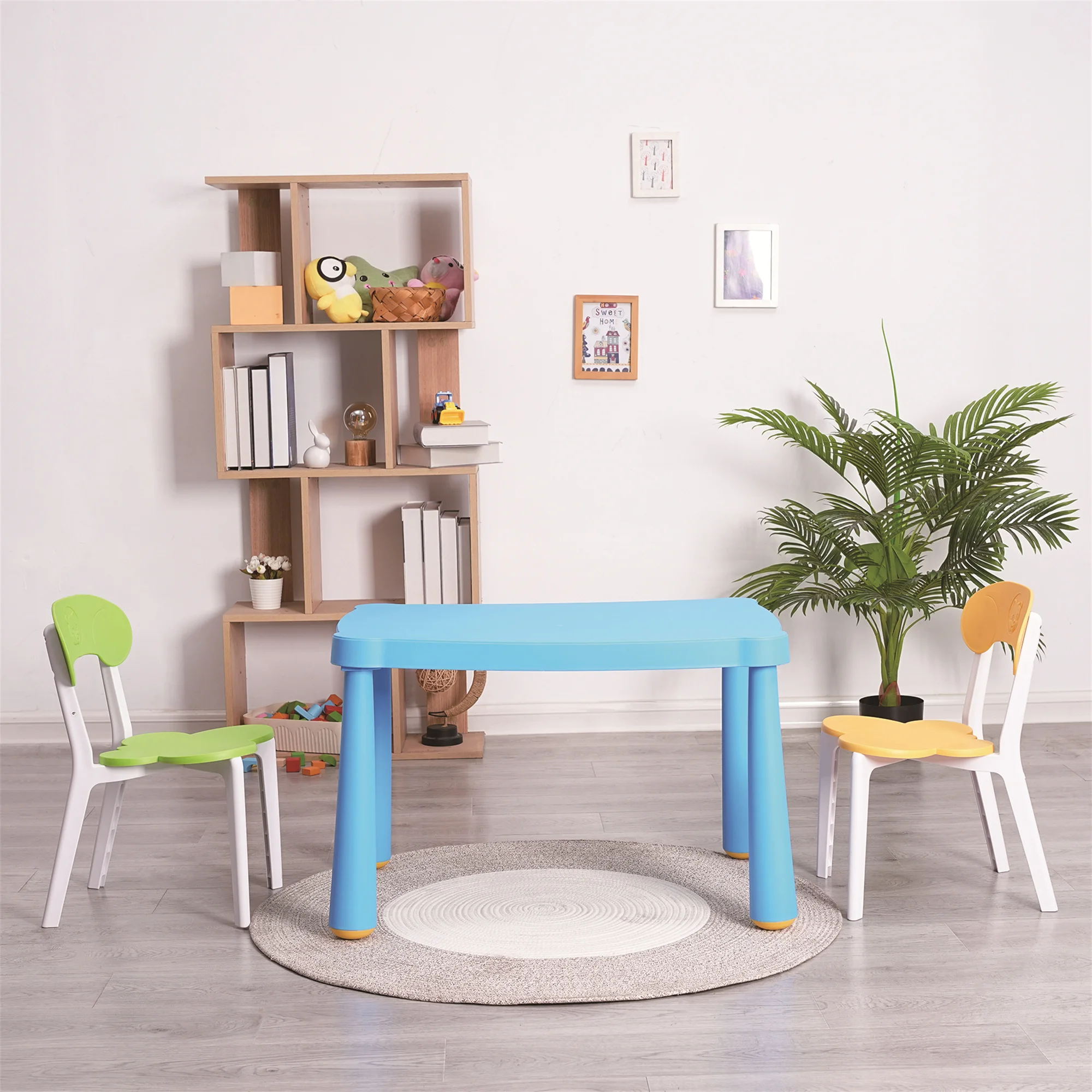 Juego de mesa y silla de plástico para niños, mesa y silla para niños pequeños, juego de actividades para lectura, preescolar, dibujo, niños pequeños, 3 piezas