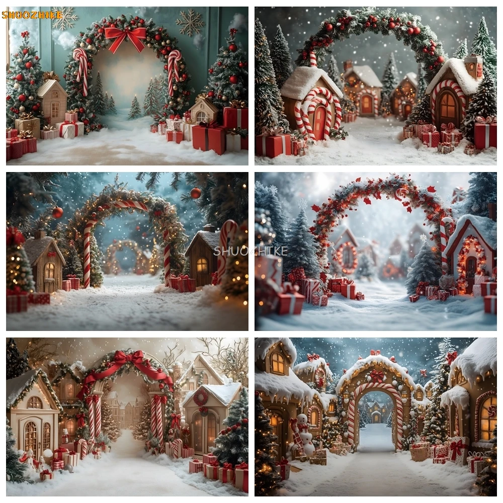 

Winter Christmas Photography Background Xmas Town Garland Snow Decoration Supplies Family Portrait Photo Backdrop For Studio