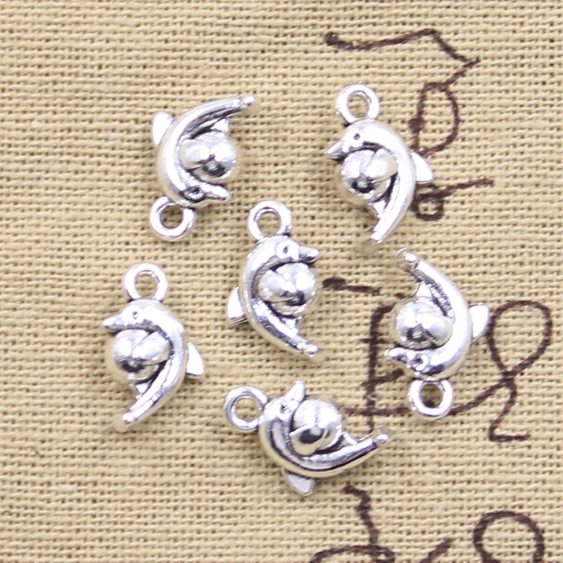 30pcs Charms Dolphin Ball Show 15x10mm Antique Silver Color Pendants DIY Crafts Making Findings Handmade Tibetan Jewelry