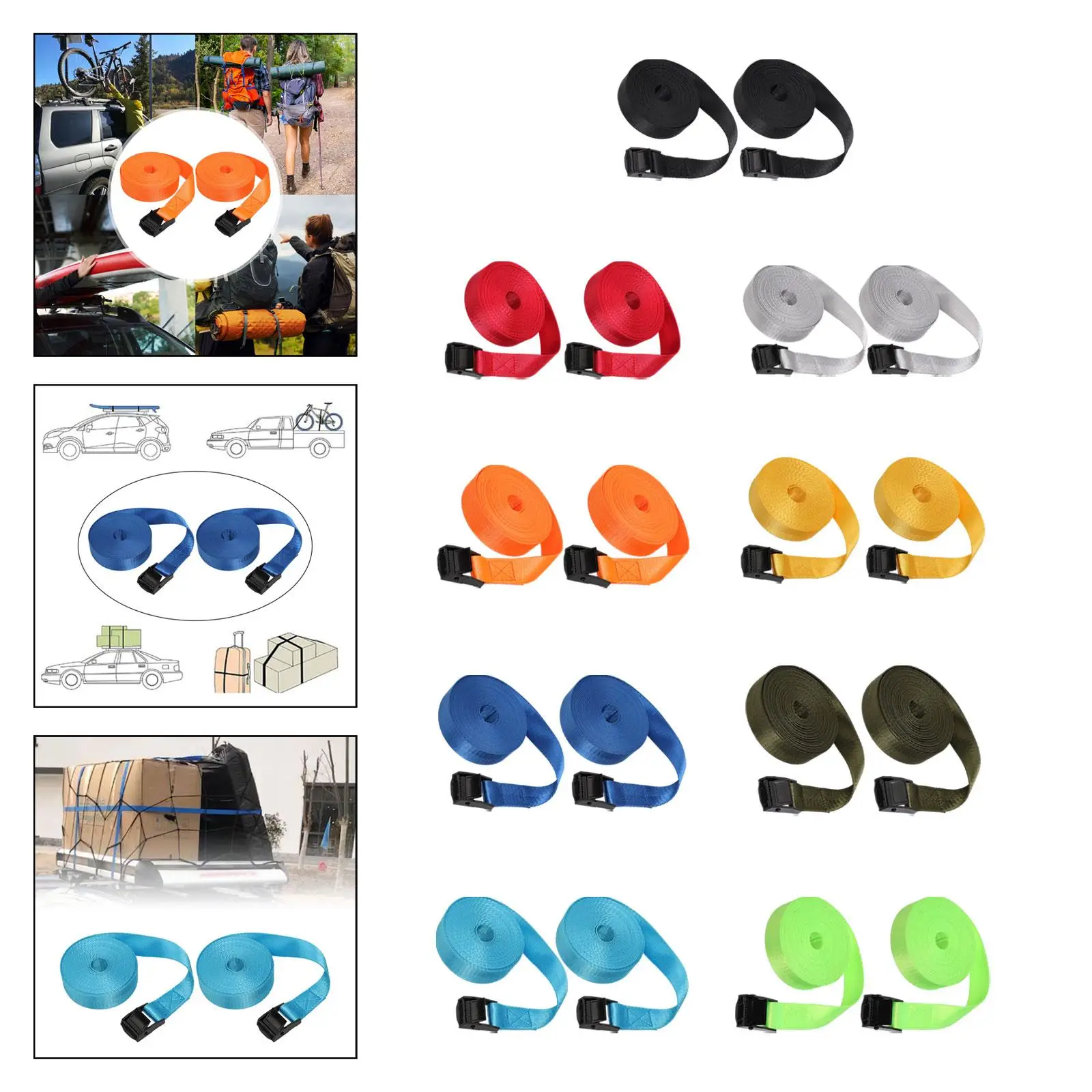 Multipurpose Cargo Straps Adjustable Lashing Belts High Density Nylon Webbing Cam Buckle Quick Release for Boat Canoe Truck
