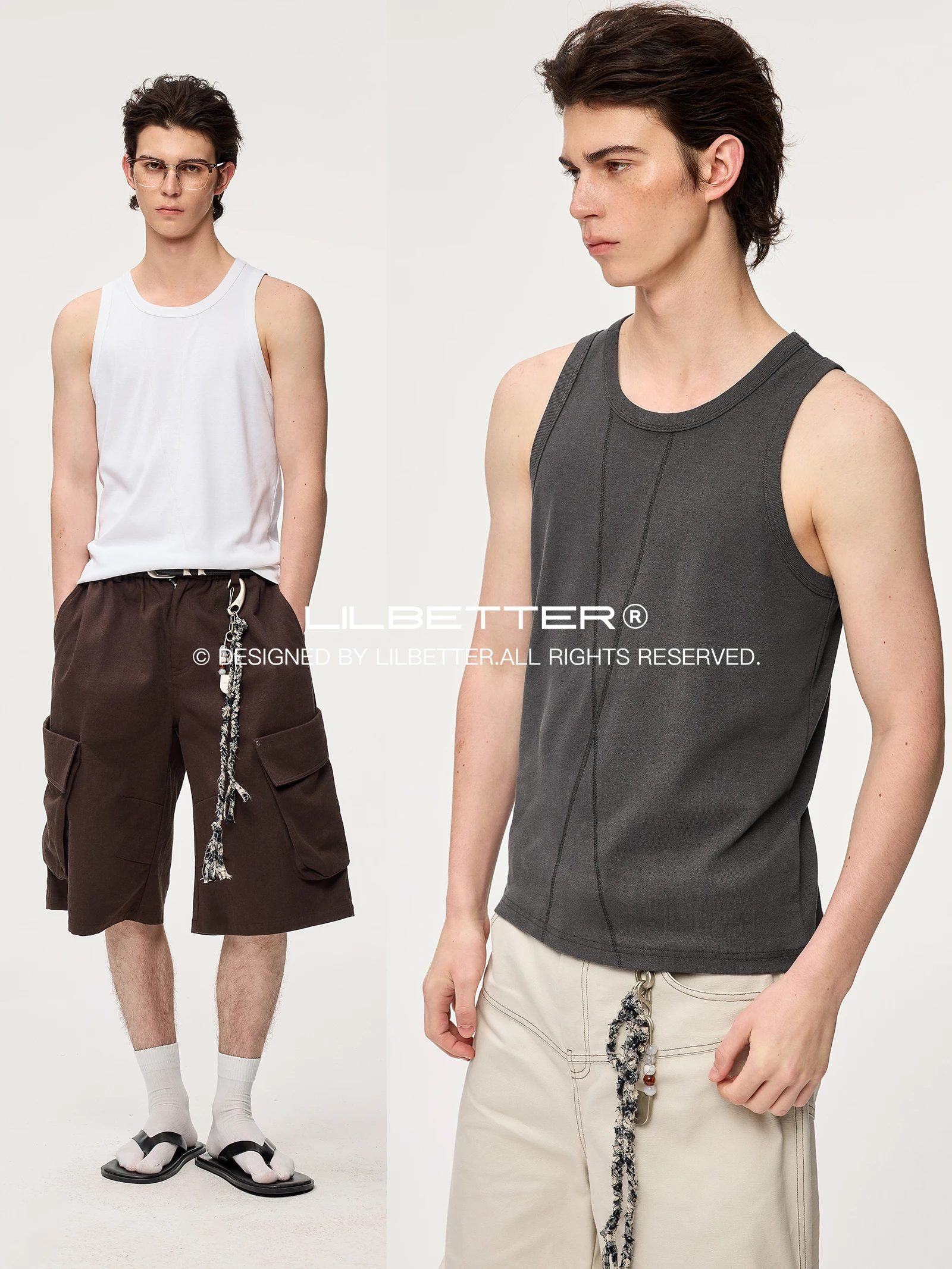 Lilbetter Men's Cotton Linen Vest Breathable Washed Design Sleeveless Summer Fashion Urban Style round Neck Vest Inner Wear