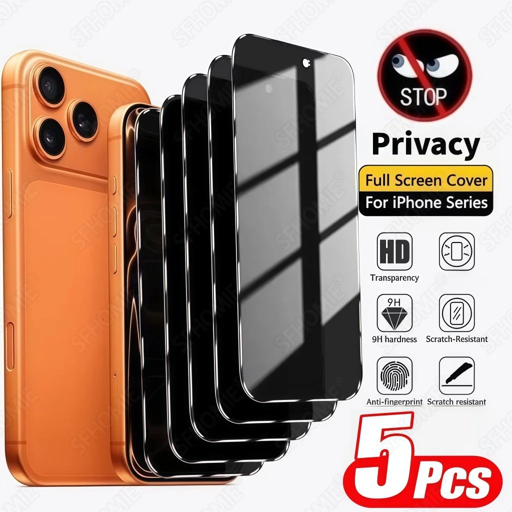 5 Stück Anti-Spy Displayschutzfolie für iPhone 11 12 13 14 15 16 17 Pro Max 14 15 16 Plus 16e 17 Air 17e Gehärtetes Glas Sichtschutzfolie