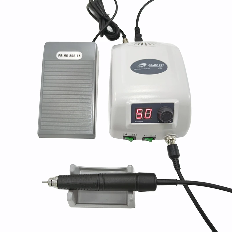 RHJC PRIME 221 Brushless Micromotor 50,000 RPM 120W Low Noise Nail Art Jewelry Polishing Motor with Foot Pedal & Digital Display