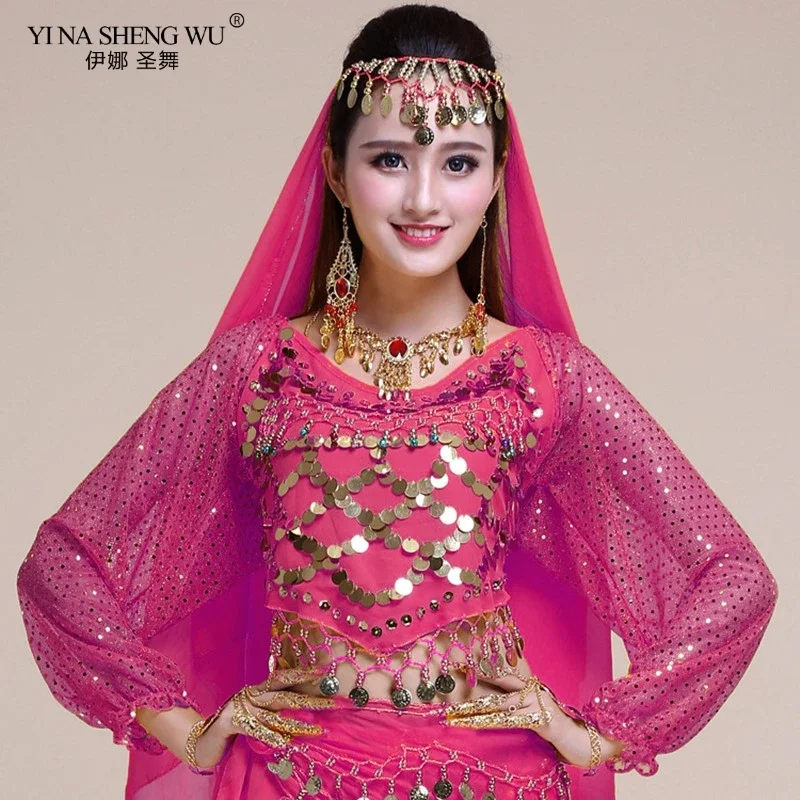 Hot Selling Belly Dance Long Top Sexy Sequins Tops India Bellydance Costumes Accessories 6 Colors Tops For Women Available New