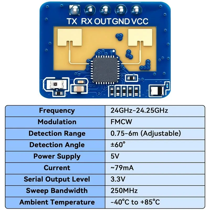 Human Wave 24Ghz ISM Band Millimeter LD2410C Sensor Module 5Pcs Human Presence Detection Non-Contact Serial Port Compatibility