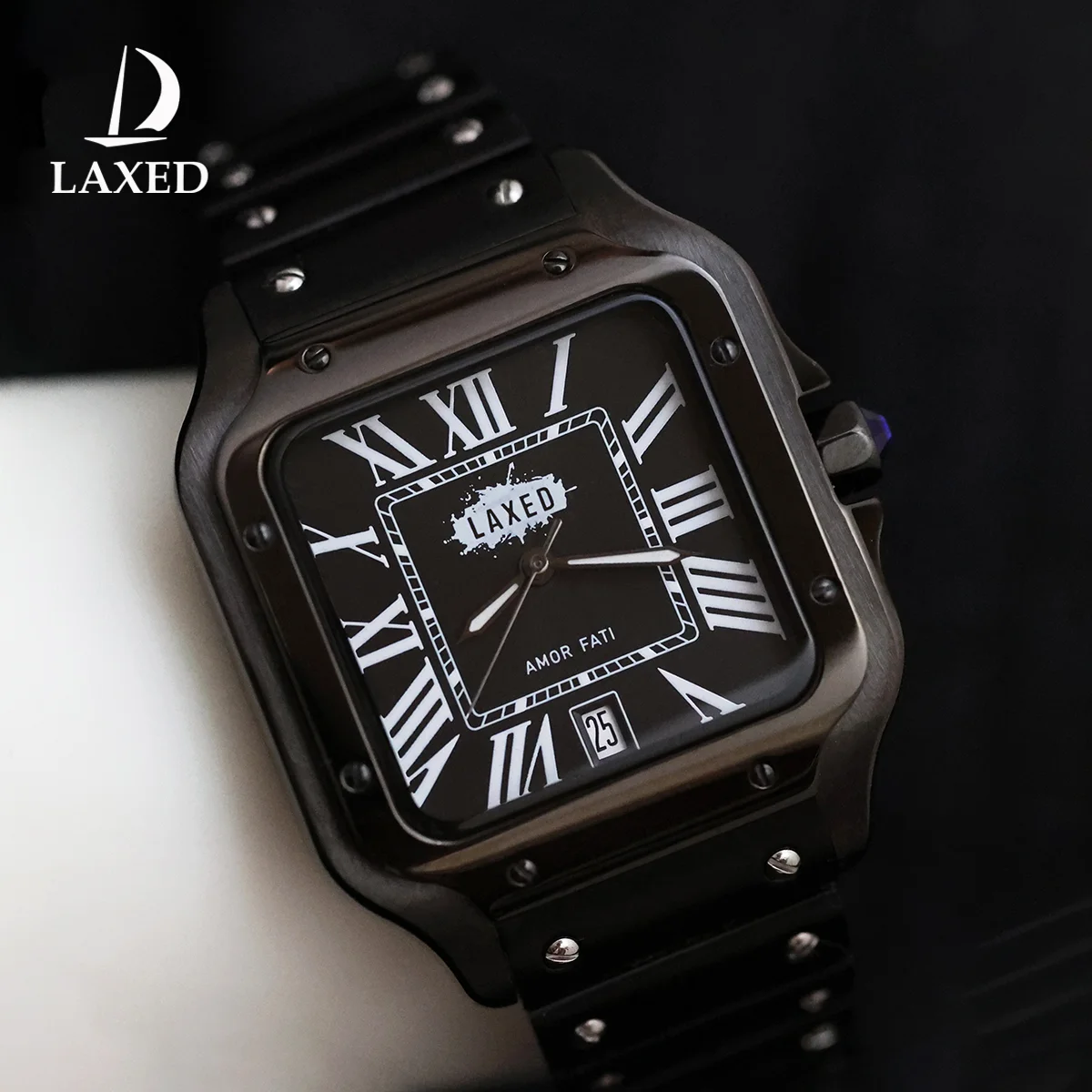 

LAXED Men's Square Mechanical Watch Unique and niche dial Compatible with Santos series stainless steel waterproof NH35 Movement