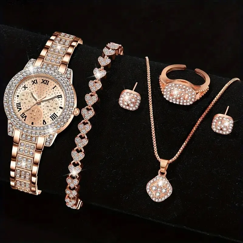 6-piece ladies' elegant quartz watch and minimalist accessory set for daily wear, holidays, and gifts for friends and family