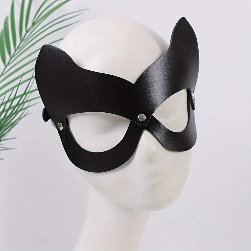 Máscara de olho de gato de couro PU gótico - Capa facial para Halloween, máscaras de feiras renascentistas, fantasias temáticas