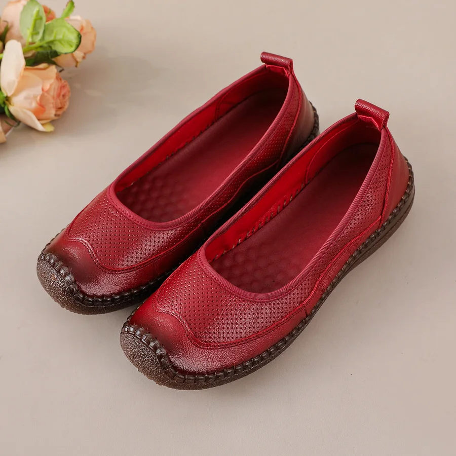 

Женские кожаные мокасины ручной работы с перфорацией, мягкие, нескользящие, удобные, для повседневной ходьбы и шопинга