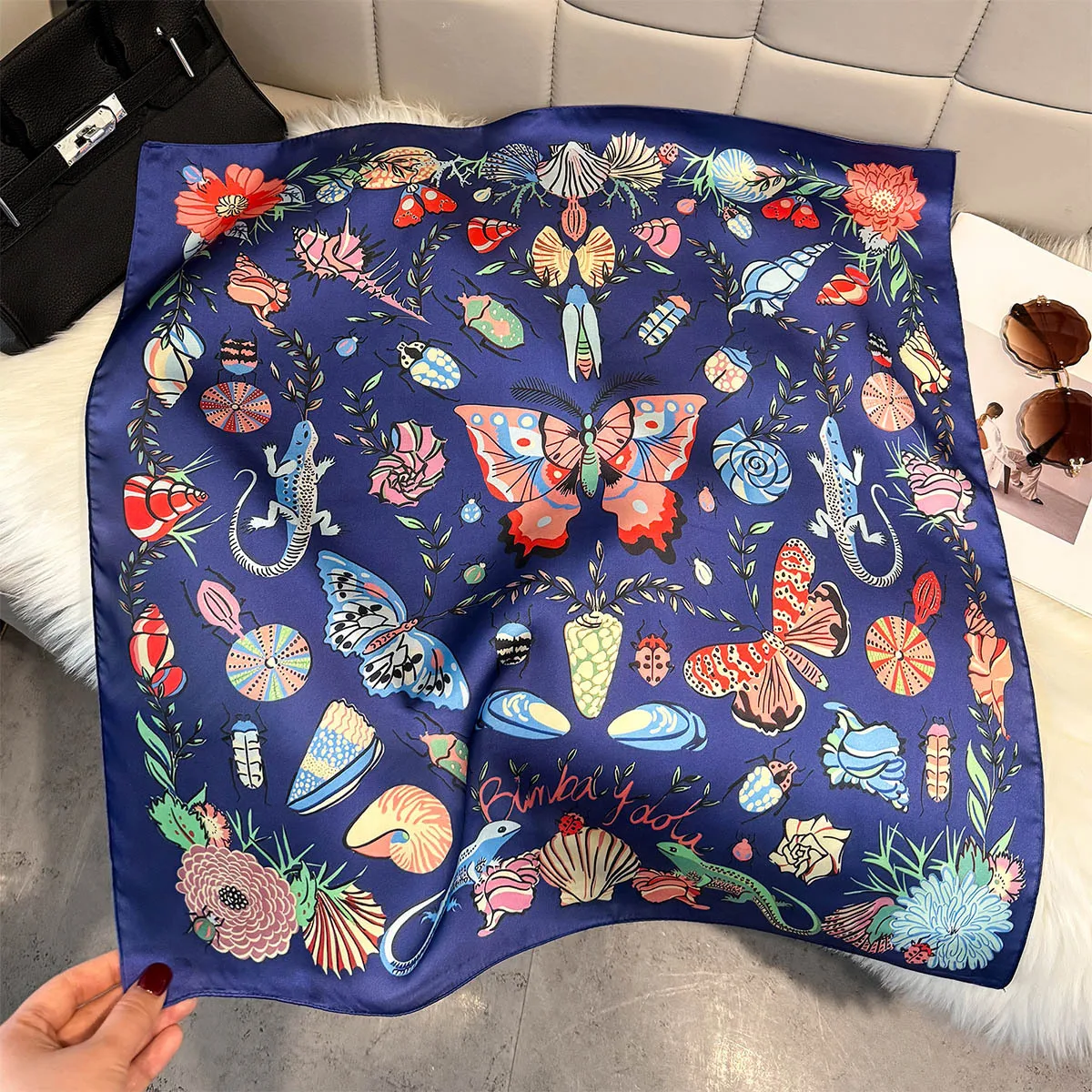 2026 New Butterfly Print Silk Square Scarfs Women Soft Satin Neck Ties Fashion Kerchief Headscarf Female Hijab Foulard Bandana view 3