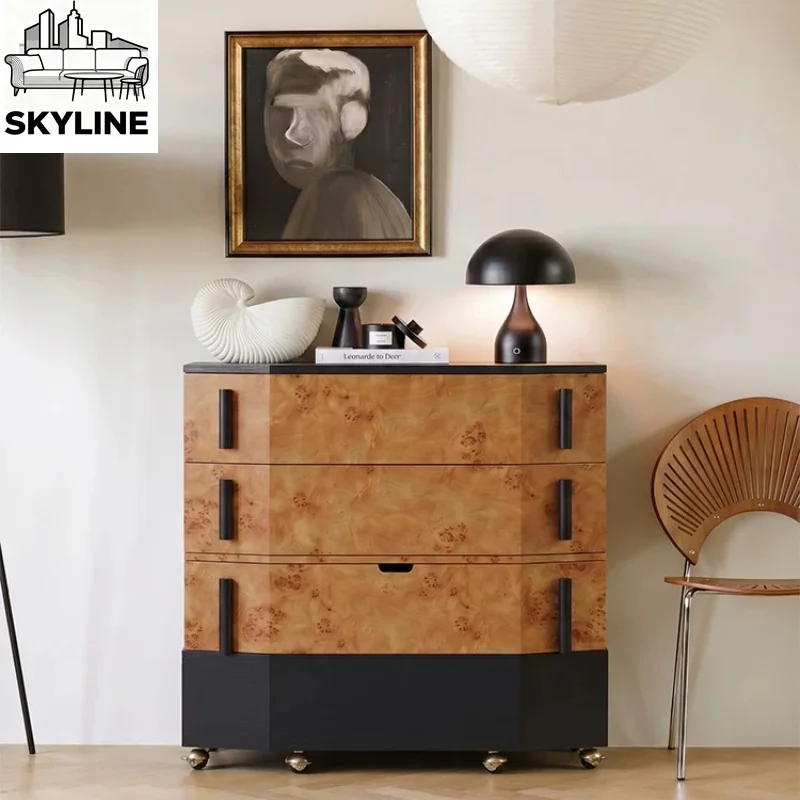 Medieval teak solid wood veneer 1 meter four chest cabinet retro modern simple bedroom storage side cabinet