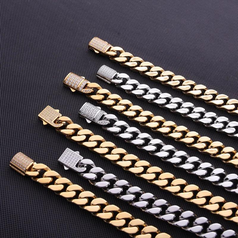 Cuban Four sided Bracelet Titanium Steel 18k Gold, Steel Hip Hop Cuban Chain Unisex Trendy Jewelry