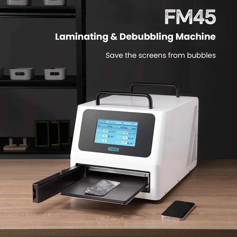 FM45 Lamination Debubble Machine for Flat Curved Screen Within 12.9'' Built in Air Compressor Vacuum Pump Screen Refurbish